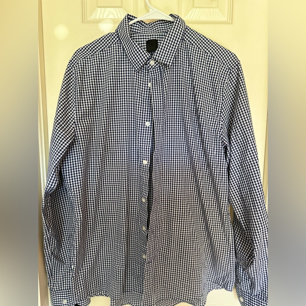 H&M Blue Plaid Slim Fit Large Dress Shirt